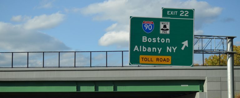 Toll road sign on highway 