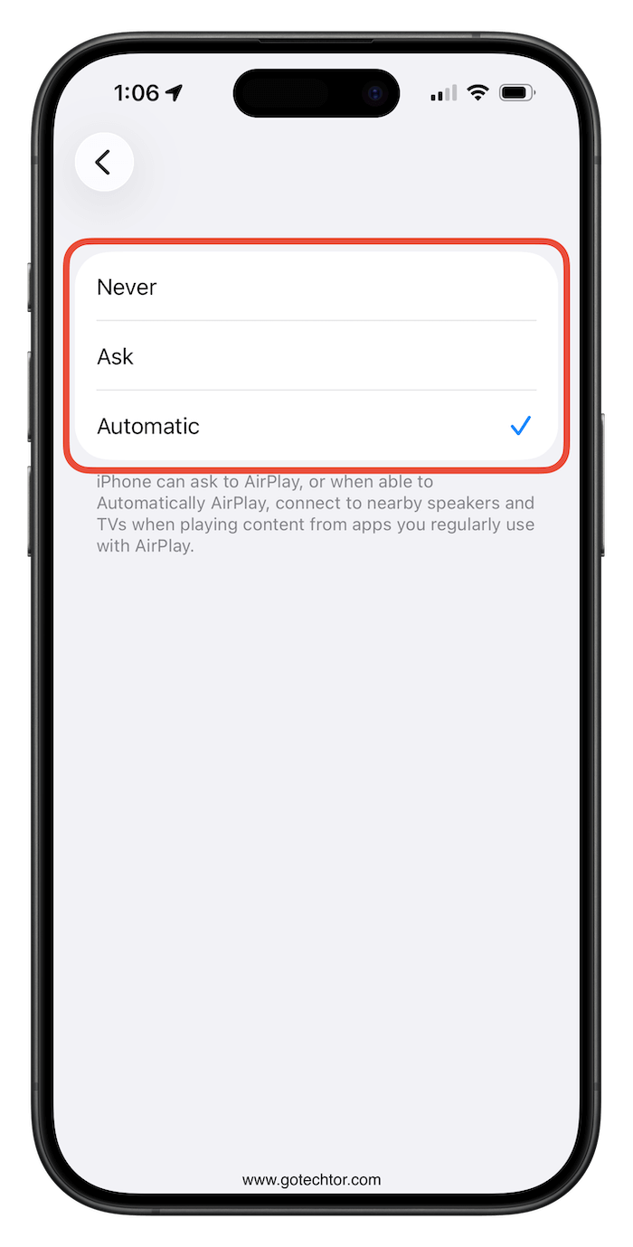 AirPlay and Continuity iPhone settings