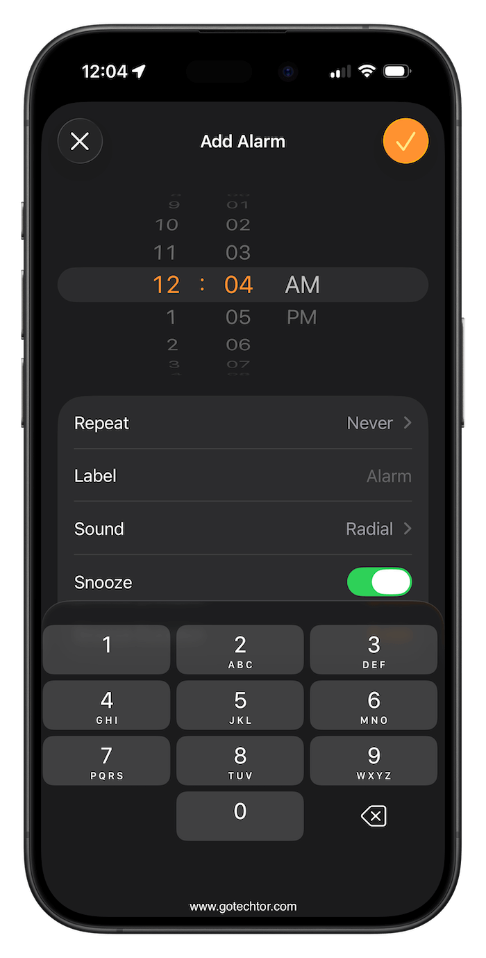 Setting up an alarm on iPhone