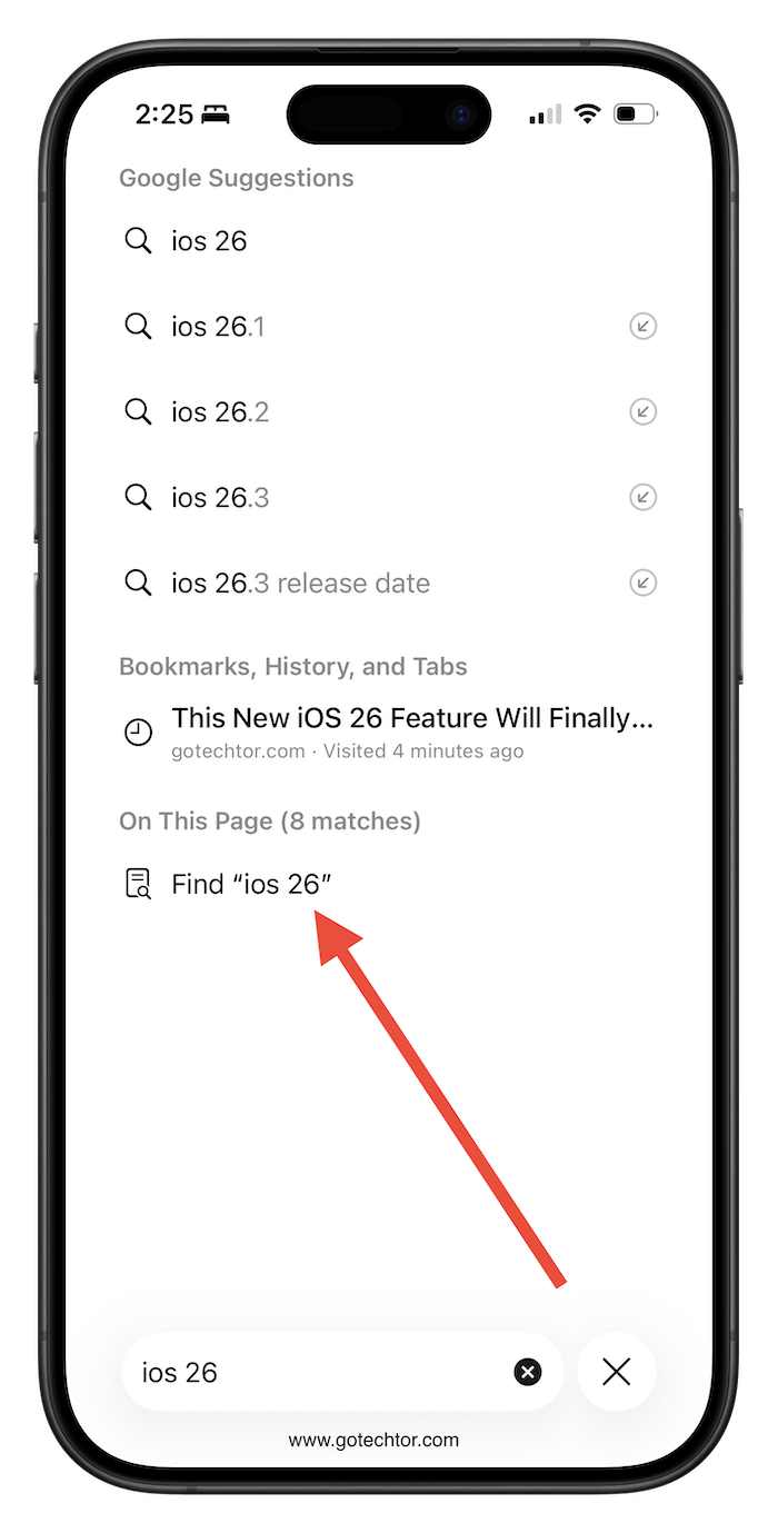 Safari search on this page