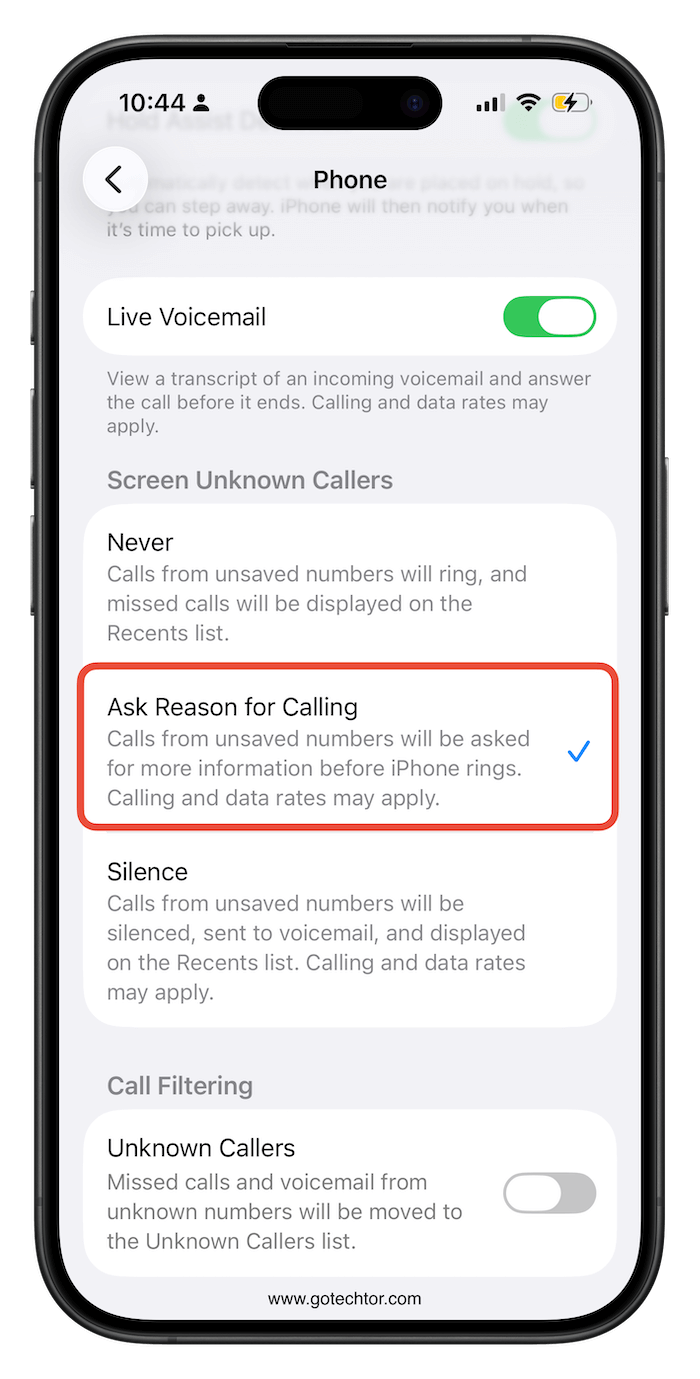 ios 26 screen unknown callers