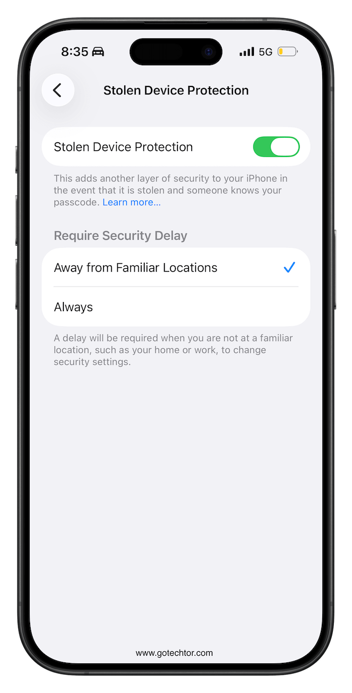 stolen device protection ios 26.4