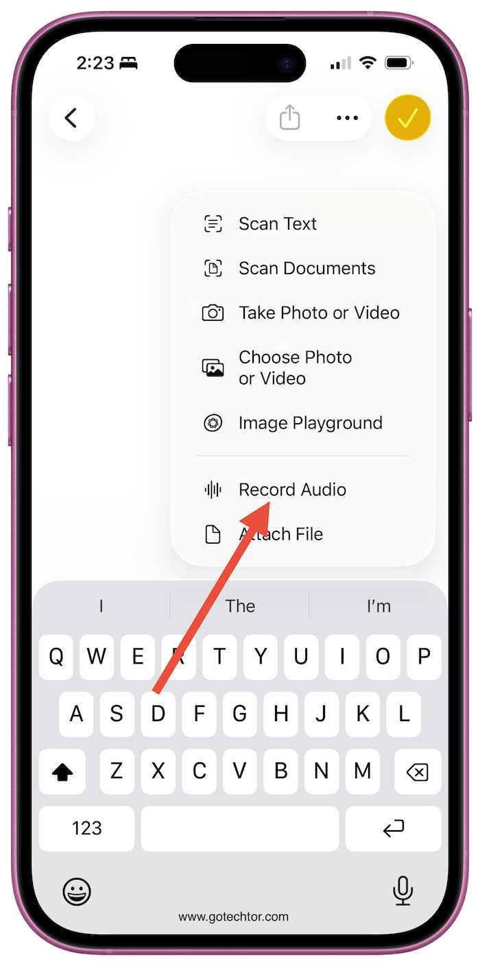 record audio apple notes