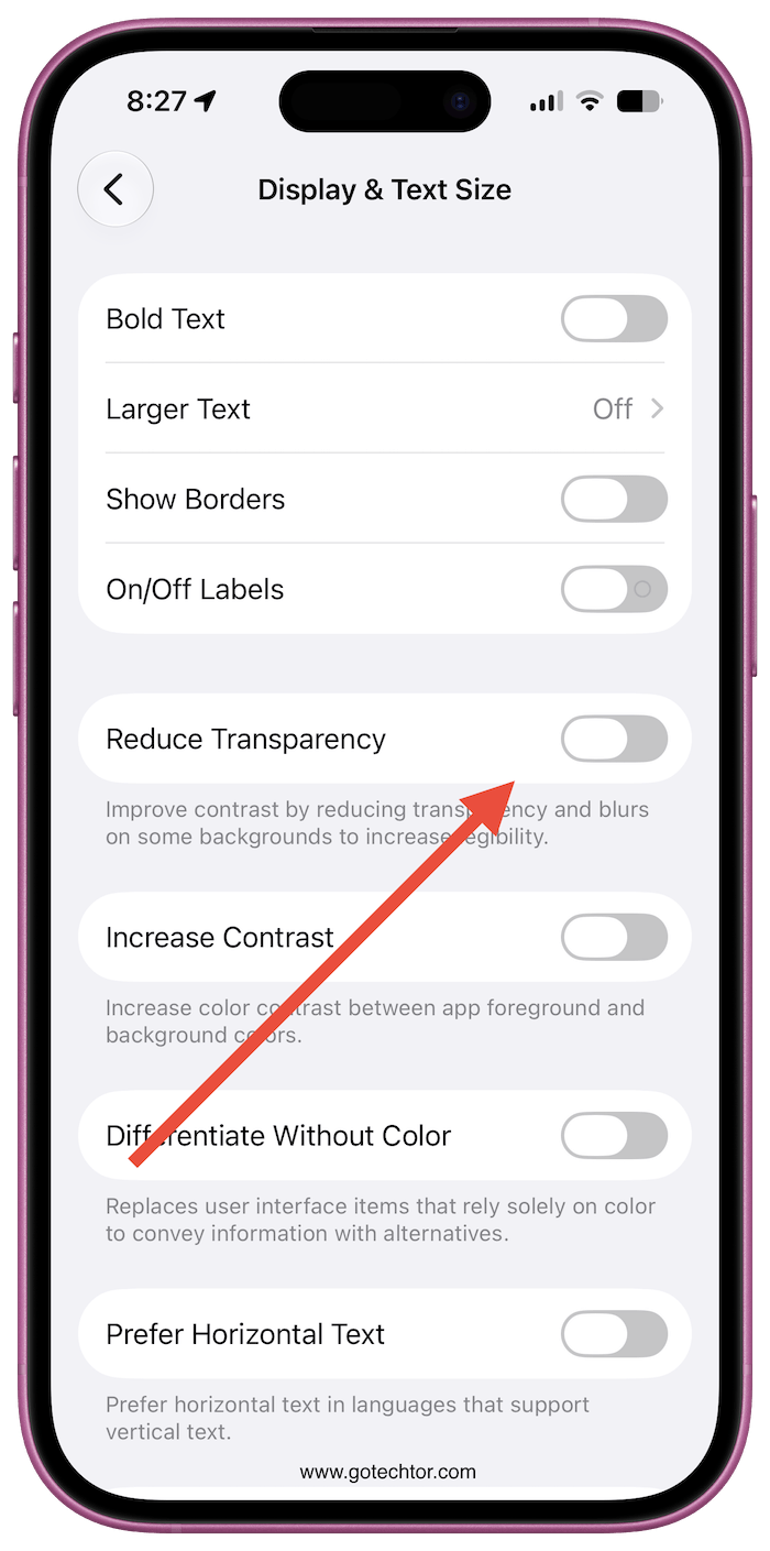 reduce transparency ios 27